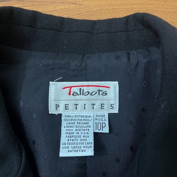 Vintage Talbots Petite Women’s Wool Blazer Jacket Size 10P Black Full Zip Pocket - Picture 3 of 8